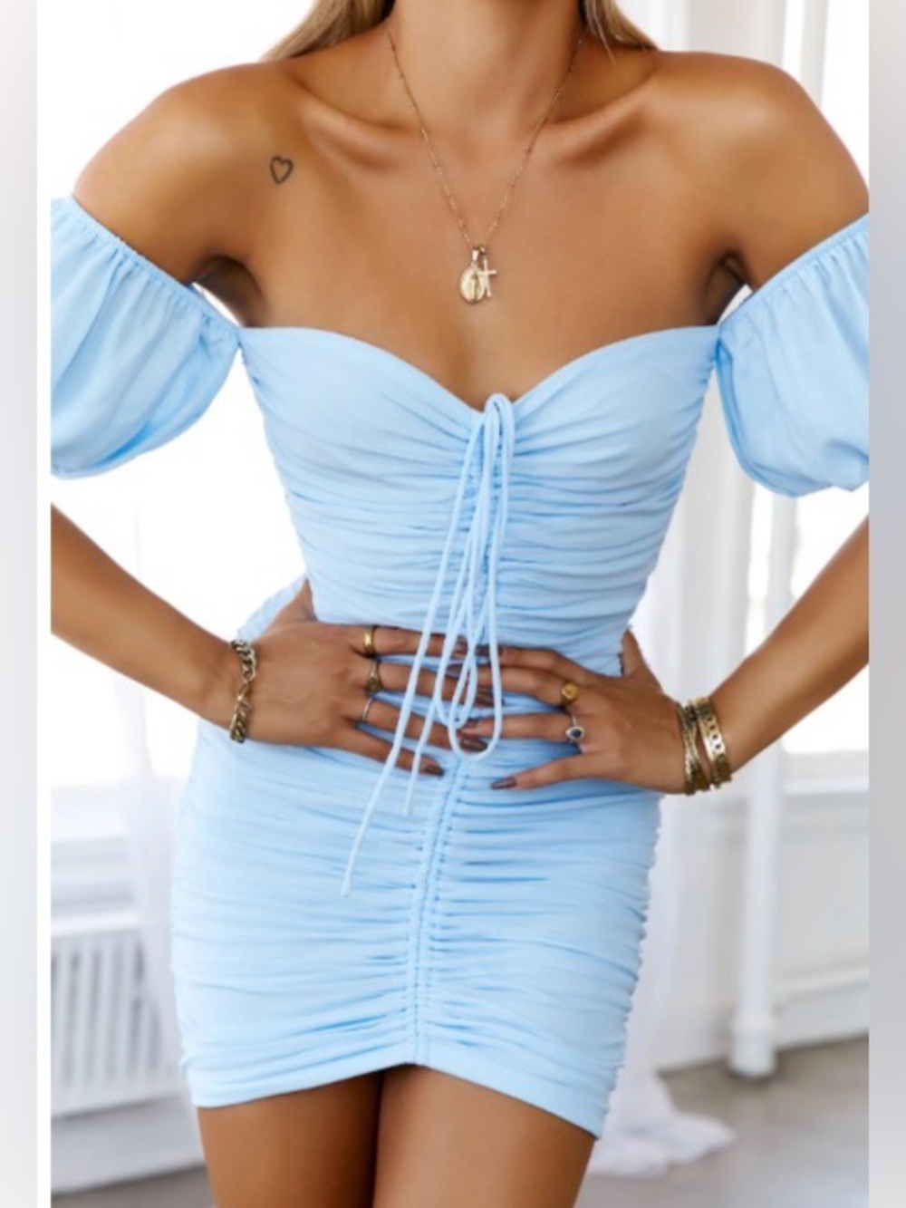 Hello Molly Light Blue Ruched Mini Dress size XS